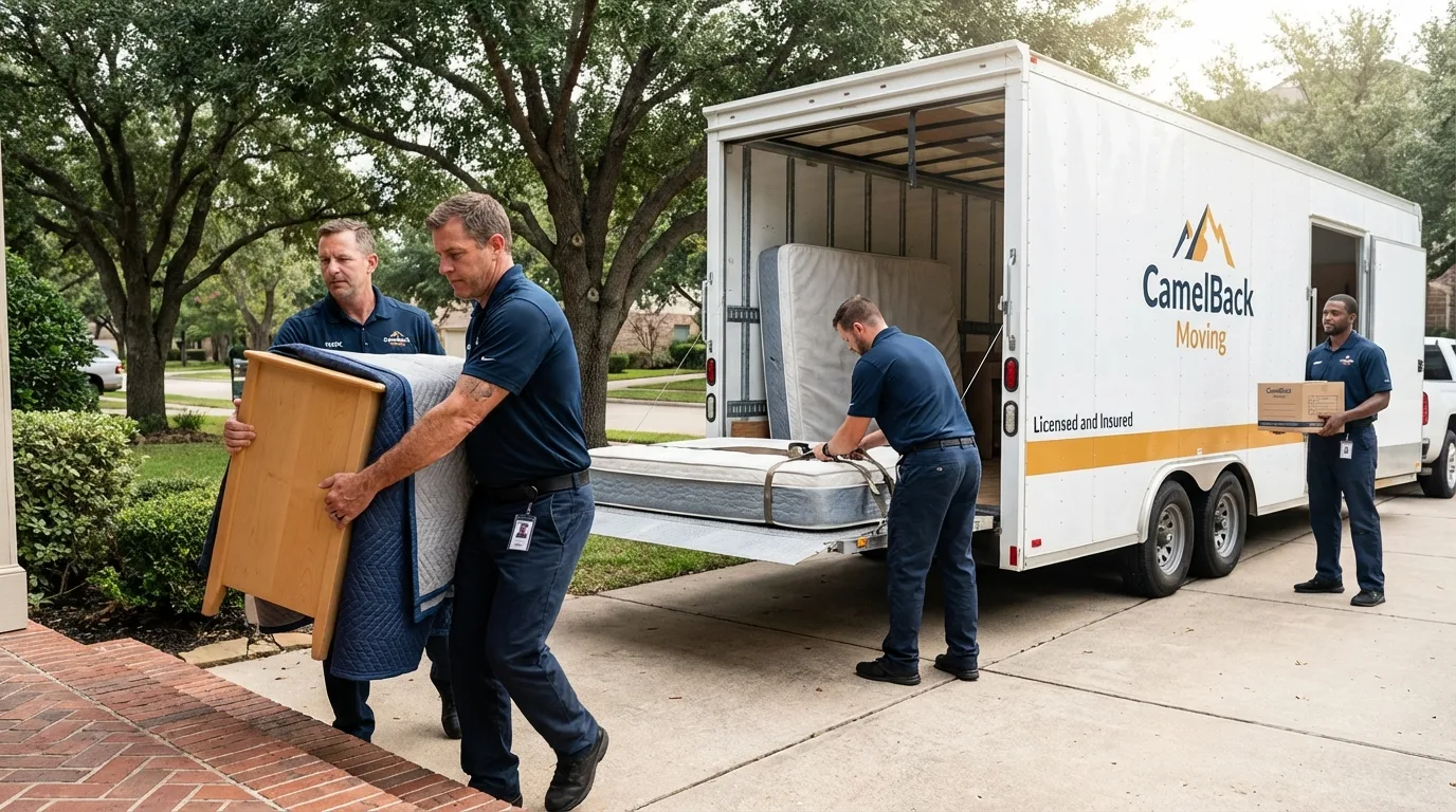 Crew loading residential truck for cross-state move from Wickenburg, AZ
