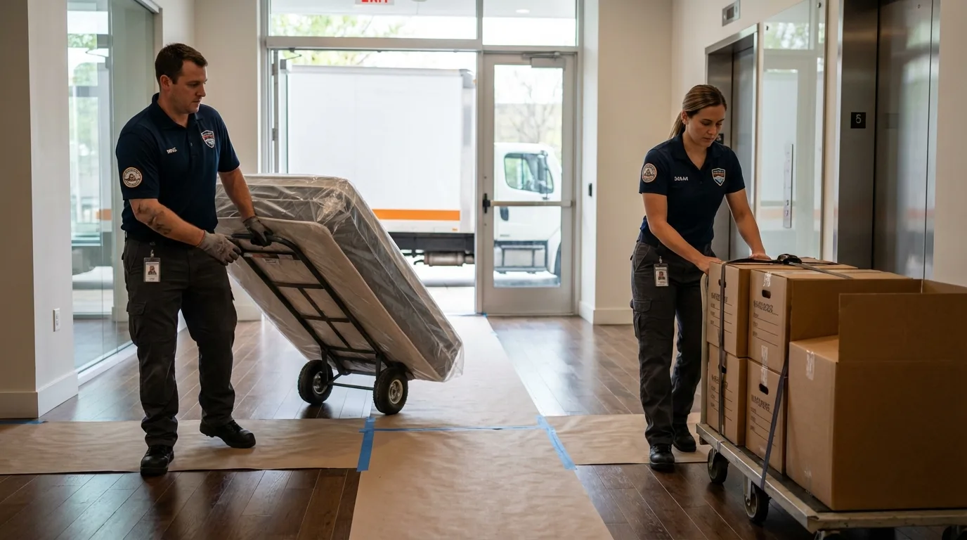 Professional apartment movers loading elevator in Wickenburg, AZ